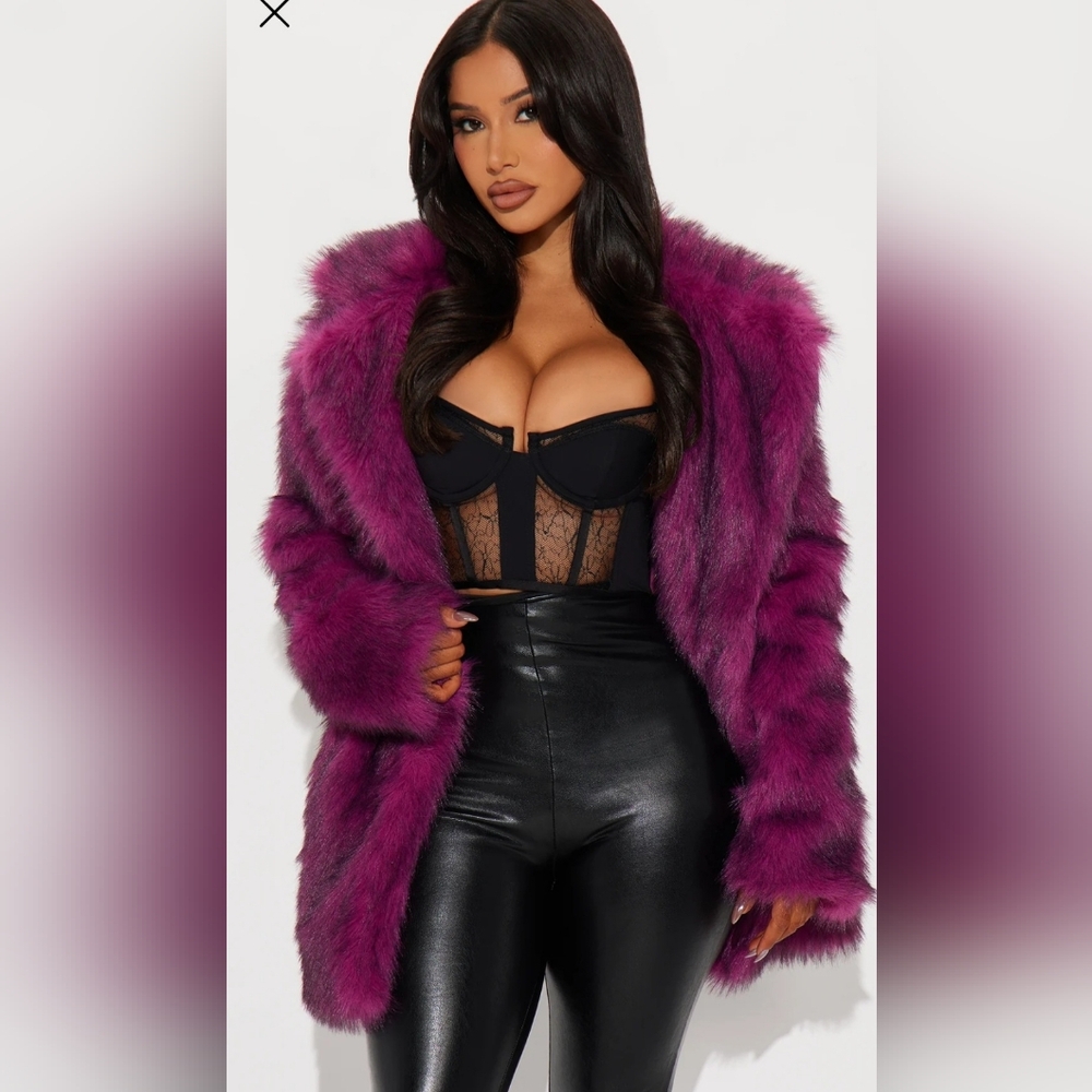 Women's Purple Faux Fur Coat